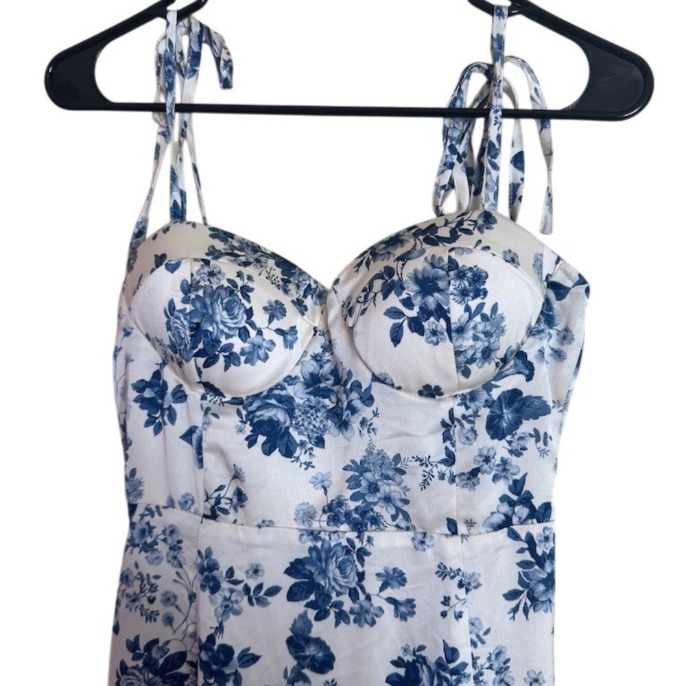 Windsor Maxi Dress Womens Size S Ivory Floral Bustier Sweetheart Slit - Picture 5 of 9